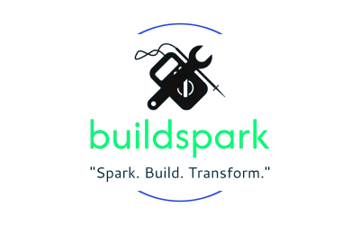 Logo for buildspark featuring a paintbrush, spanner, and screwdriver inside a black circuit, with the tagline Spark. Build. Transform. below in blue text. Logo for buildspark featuring a paintbrush, spanner, and screwdriver inside a black circuit, with the tagline Spark. Build. Transform. below in blue text.