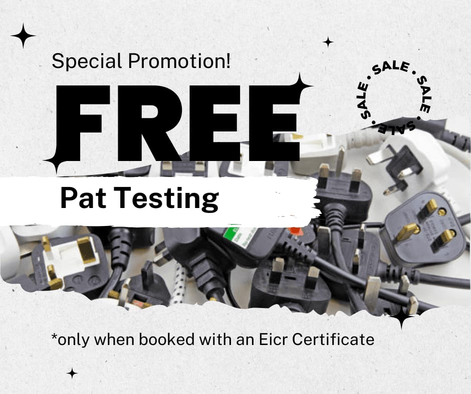 A free pat testing tooting displays a bold and vibrant message, with Free Pat Testing Tooting in stark black against a pristine white background. The sleek design, emphasizing professionalism, invites you to experience the service at the bottom right corner, capturing attention for a hassle-free offer.