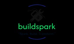 buildspark-logo Logo for buildspark featuring a paintbrush, spanner, and screwdriver inside a black circuit, with the tagline Spark. Build. Transform. below in blue text.
